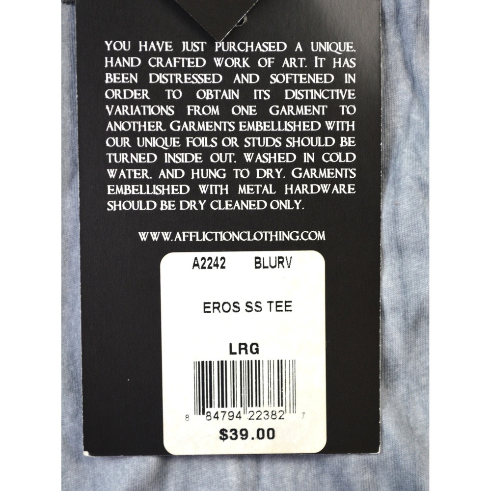 Affliction Eros SS Tee Mens Large Blue Distressed Wing Graphic T-Shirt A2242 NEW - Picture 6 of 10